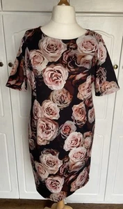 Dress Size 20 Roses Floral Brown Scuba Stretch Occasion Pencil Party Wedding - Picture 1 of 15