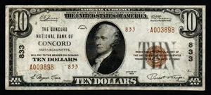 Billete de banco nacional 1929 $10 SCARCE CONCORD, MA tipo 2, ¡carta #833! - Imagen 1 de 2