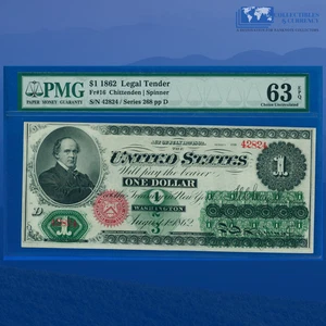 Fr.16 1862 $1 One Dollar Legal Tender Note, Strong Color, PMG CU 63 EPQ #42824 - Picture 1 of 3
