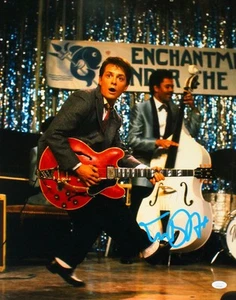 Michael J. Fox Autographed Back to the Future 16x20 Guitar Photo- JSA W *Blue - Picture 1 of 5