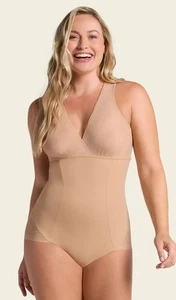 NWT Leonisa Sheer Detail Sculpting Bodysuit Sz S Black Striped Firm Control - Picture 1 of 12