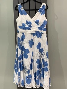 PER UNA White/Blue Floral Cotton Floral Midi Dress Size 12r - Picture 1 of 6