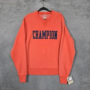 Champion Reverse Weave Crew Neck Sweatshirt Mens Large Orange Logo Spell Out NEW - Picture 1 of 11