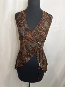 Charlotte Russe Y2K Juniors Brown Beaded Sequin Halter Top Missing Sz - Picture 1 of 6