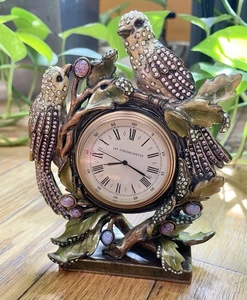 Reloj de Metal Jay Strongwater Pink Birds Cristales de Swarovski 5"x4.25" Sin Probar - Imagen 1 de 5