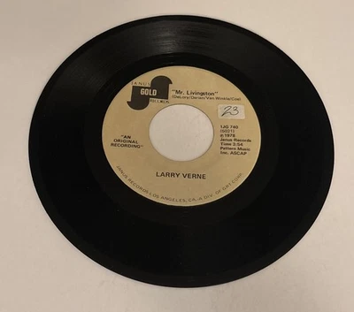 LARRY VERNE Mr. Livingston/Mr. Custer 45 rpm Vinyl Record (box10) Foto 1 de 2