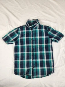 Vans Green M Blue Plaid Button Up Shirt Short Sleeve Casual Skate Surfer Boys - Picture 1 of 9