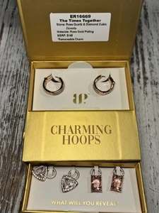 BP Charming Hoops ER 16669 "The Times Together" Rose Quartz Diamond CZ Rose Gold - Picture 1 of 1