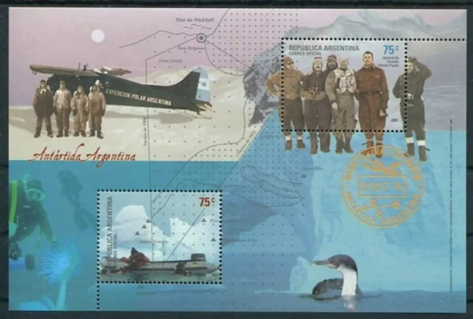 Argentina 2005 Antarctic Polar Expedition Map Aircraft Bird Miniature sheet MNH - Image 1 of 3