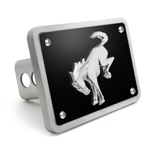 Ford new Bronco 3D Chrome Logo on Black Billet Aluminum 2 inch Tow Hitch Cover - Picture 1 of 5