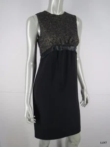 Vestido de Vaina Michael Kors Talla 4 S Negro Oro Encaje Sin Mangas Mini Cintura Imperio - Imagen 1 de 7