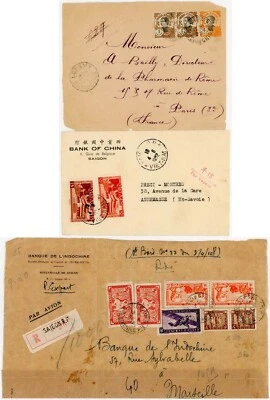 INDOCHINA FRANCESA 3 ARTÍCULOS PAPELERÍA FRENTES 1927-52 + PAR VAPEUR + REGISTRO. PAQUETE Foto 1 de 3