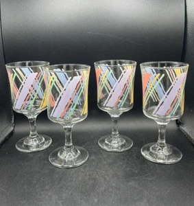 Juice Drinking Glasses Pastel Multicolored Footed Pedestal MCM Set of 4 Vintage - Picture 1 of 15