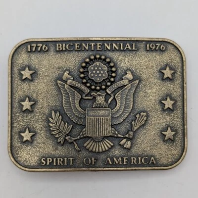 Pantalones de metal vintage 1776 1976 Bicentennial Spirit of America EE. UU. con hebilla de cinturón Foto 1 de 3