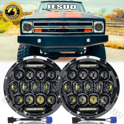 Pair 7"inch round LED Headlights High Low for Chevrolet C10 C20 Pickup K10 K20 - Image 1 of 4
