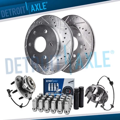 Front Drilled Rotors Wheel Hubs 24pc Lug Nuts w/ keys for Silverado 1500 Tahoe - Image 1 of 4