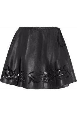 ALEXANDER WANG CUTOUT EMBROIDERED LEATHER MINI WRAP SKIRT US 0 UK 4 - Image 1 of 4