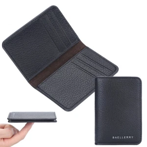 Men's PU Leather Slim Minimalist Bifold Front Pocket Wallet Card Holder Black US - Picture 1 of 16