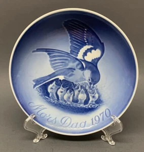 Vintage 1970 Bing Grondahl Mothers Day Plate Birds Nest Mors Dag Blue White - Picture 1 of 3