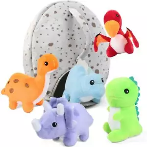 5 - Pack Small Dinosaur Plush Toys with Egg Bag - Cute Gifts for Babies & Kids - Picture 1 of 10