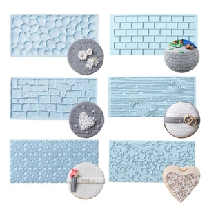 Set of 6 Fondant Mold Impression Mat Texture Mat Wood Grain Brick Cake Decor - Picture 1 of 9