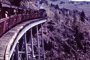 35mm Ektachrome Slide, 1971 - Vintage Train, Locomotive & Cars on Trestle Bridge - Picture 1 of 1