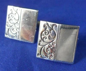 Vintage Swank Silver Tone Scroll Garland Polished Modern Square Cufflinks - Picture 1 of 7