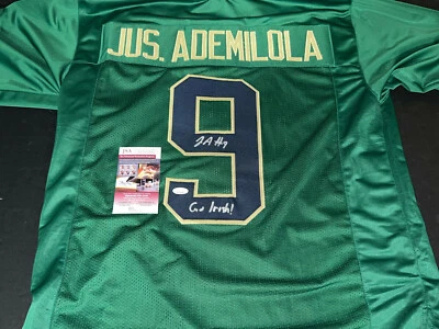 Justin Ademilola Notre Dame Irish Auto Signed Green Jersey JSA COA  _ - Image 1 of 3