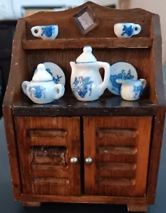 Miniature Dollhouse Wooden Cabinet With Dishes - Picture 1 of 6