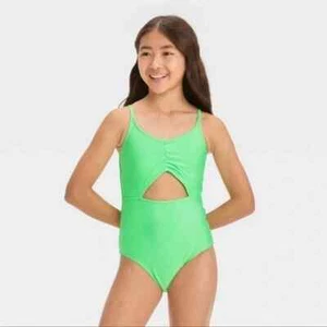 Girls’ ‘Free Spirit’ Solid One Piece Swimsuit - Art Class - Green Small - Picture 1 of 3