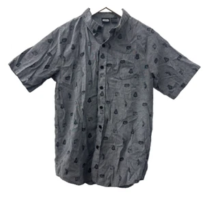 STAR WARS Gray Short Sleeve Button Up Darth Vader Yoda Chewy Shirt -Size XL - Picture 1 of 7