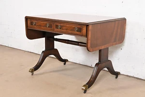 Baker Furniture English Regency Banded Mahogany Writing Desk or Console Table - Picture 1 of 11