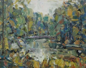 Pintura al óleo artística original RM Mortensen paisaje "Sipsey Wilderness" estanque del lago - Imagen 1 de 1