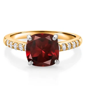 10K Yellow Gold Garnet and White Lab Grown Diamond Engagement Ring For Women - Picture 1 of 4