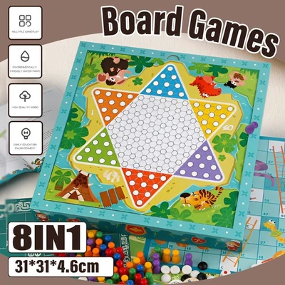 8-in-1 Board Game Set Chess Games Board Toy Backgammon Checkers Snakes Ladders - image 1 of 4