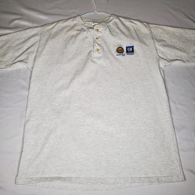 Vintage GM Shirt POWER TRAIN FLINT NORTH Mens XL 22x28 UAW LOCAL 599 Gray Henley - Image 1 of 4
