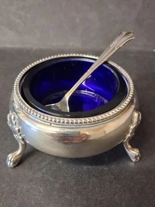 Antiker viktorianischer Sterlingsilber London Salzkrug & blauer Einsatz datiert 1863, 85 g - Bild 1 von 17