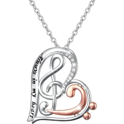925 Argento Placcato Cuore Farfalla Love Nota Musicale Coppia Collana Ciondoli - Immagine 1 di 4