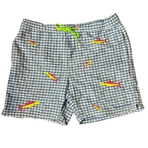 Vineyard Vines Gingham Check Bonefish Embroidered Mesh Lined Swim Trunks Mens M - Picture 1 of 10