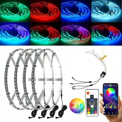 4PC LED Wheel Rim Ring Lights RGB Color Chasing Turn Signal IP68 Bluetooth EU - Image 1 of 4