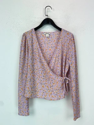 Monki Lilac Orange Floral Wrap Top V Neck Long Sleeve EUR 38 UK 10 — 第 1/4 张图片