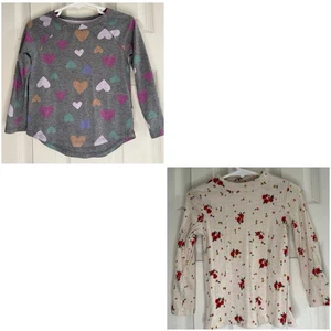 Cat & Jack Girls 3T Long Sleeve Shirt Bundle – Floral Print & Heart Print - Picture 1 of 7