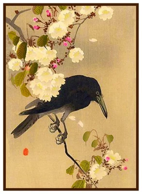 Crow and Cherry Blossom Ohara Koson Shoson Counted Cross Stitch Chart  Pattern - Image 1 of 4