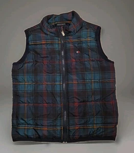 Tommy Hilfiger Toddler Puffer Vest Green Navy Red Yellow Tartan Plaid Sz 24M EUC - Picture 1 of 12