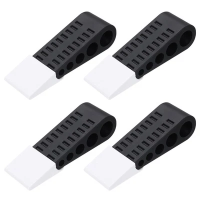 4 Sets Rubber Door Stops with Self Adhesive Holder for Bottom of Door, Schwarz - Bild 1 von 4