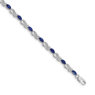 10k White Gold Oval Cut Blue Sapphire & Diamond Infinity Link Bracelet 7" - Image 1 of 3