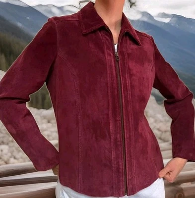 Vtg Liz Claiborne Suede Leather Jacket,  Merlot /Cranberry Red Size Petite 6  - Image 1 of 4