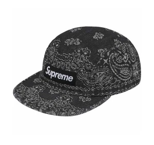 Supreme Jacquard Denim Bandana Camp Cap Black OS Paisley Streetwear  - Picture 1 of 5