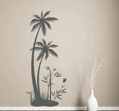 Wandtattoo Palme mit Bambus Wandaufkleber pflanzen Wandtattoo wohnzimmer pk246 - Bild 1 von 3