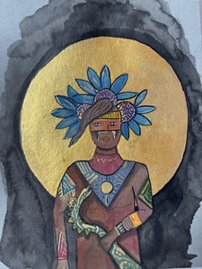 Gods And Legends Huitzilopochtli Aztec God Watercolor Painting , Myths , Folklor - Picture 1 of 2